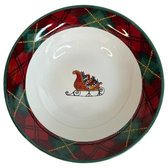 2 Block Father Christmas Soup Bowls Santa Sleigh Cereal Holiday Red Green VTG - Picture 4 of 5